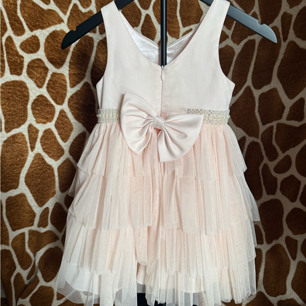 Pretty Pink Bow Tiered Tulle Party Dress for Girls - Picture 2 of 3